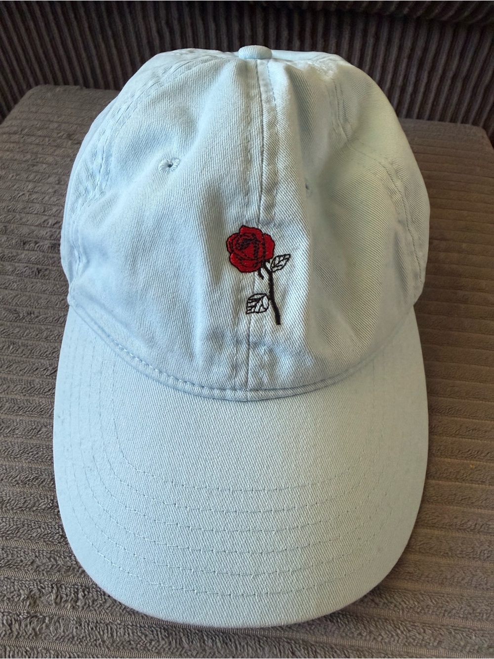 Disney Beauty and the Beast Light Blue Kids Cap Red Rose Embroidery